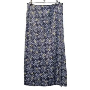 Columbia Sportswear GRT Blue Green Floral Silk Wrap Long Casual Skirt Size Large